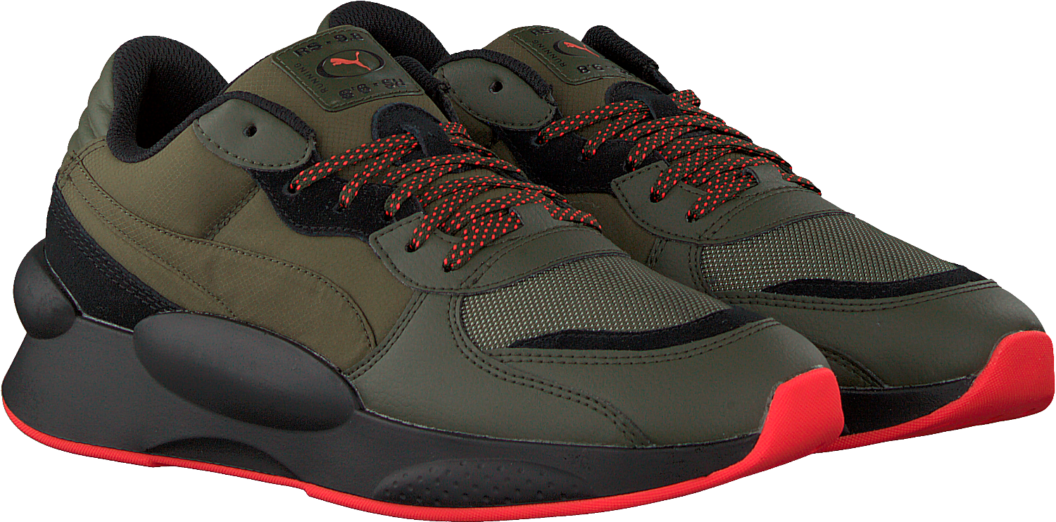 Puma Sneakers Olive Black Red PNG Image