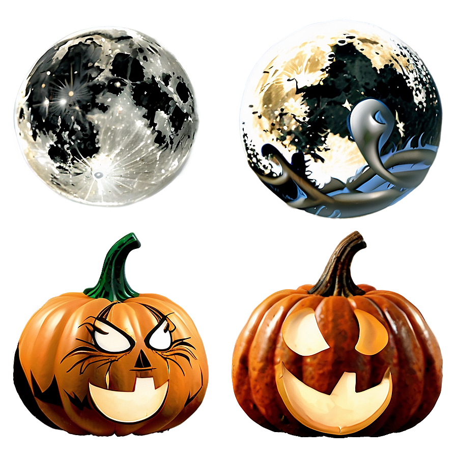 Pumpkin And Full Moon Png Sbs PNG Image