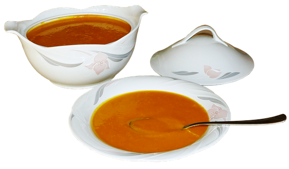 Pumpkin Soup Serving Set PNG Image