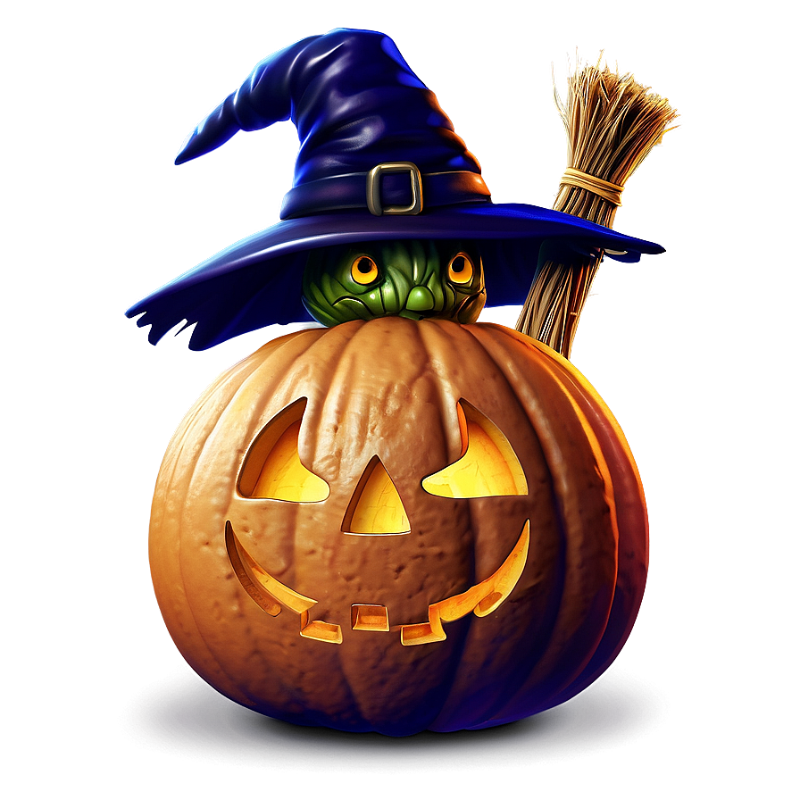 Pumpkin With Witch Broom Png 05242024 PNG Image