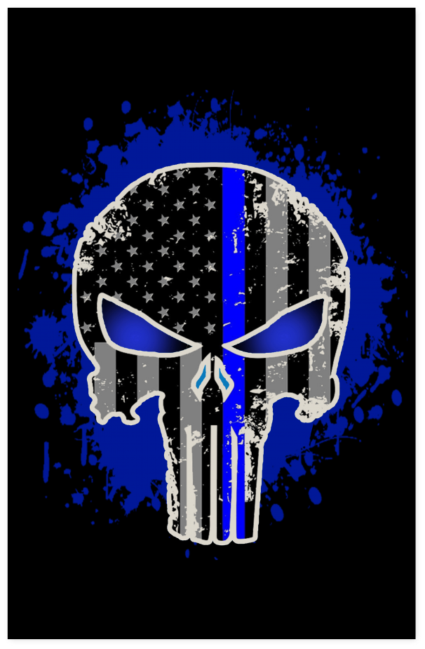 Punisher Skullwith Blue Line Flag PNG Image