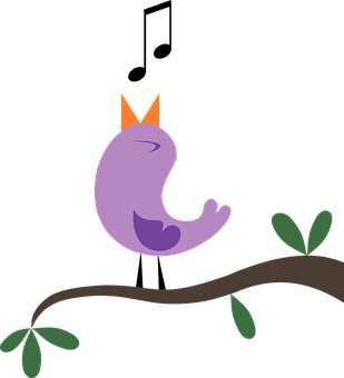 Purple Bird Illustrationon Branch PNG Image