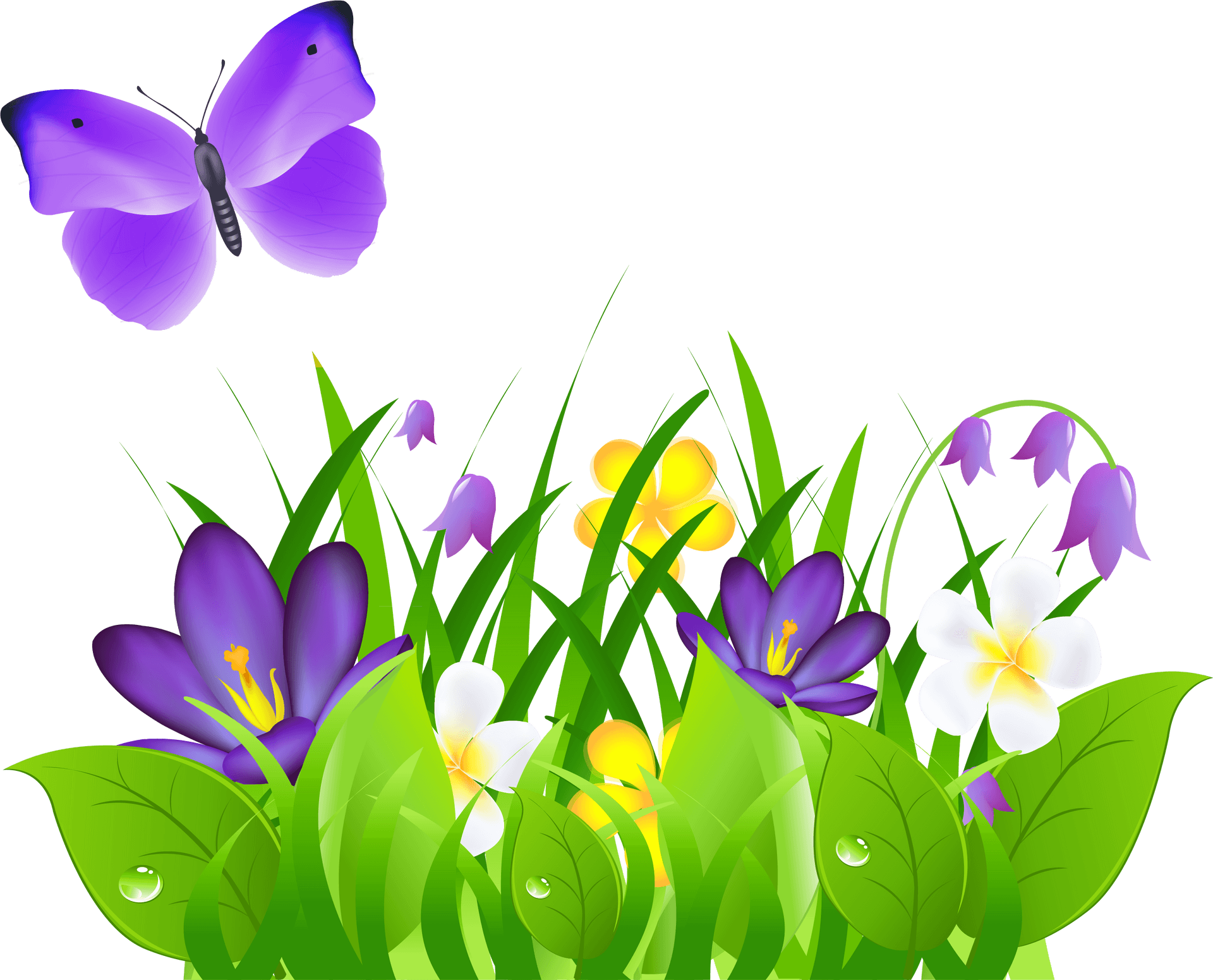 Purple Butterfly Floral Scene PNG Image