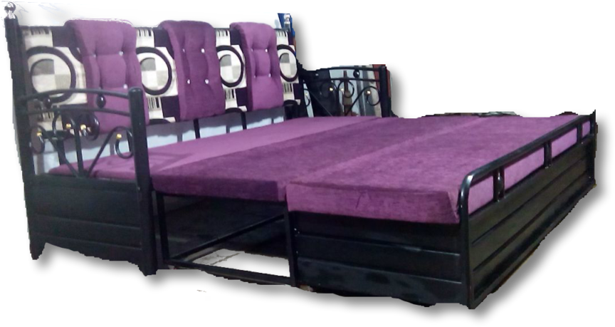 Purple Convertible Sofa Bed With Storage PNG Image