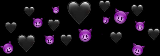 Purple Deviland Black Hearts Pattern PNG Image