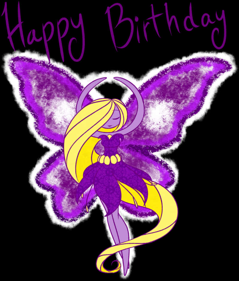 Purple Fairy Happy Birthday Greeting PNG Image