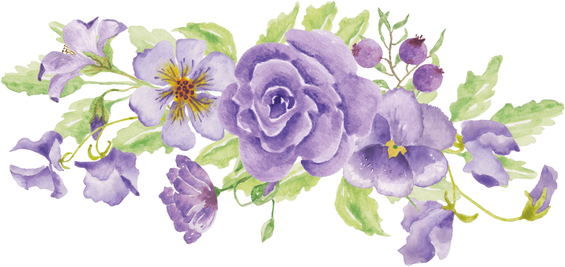 Purple_ Floral_ Watercolor_ Arrangement PNG Image