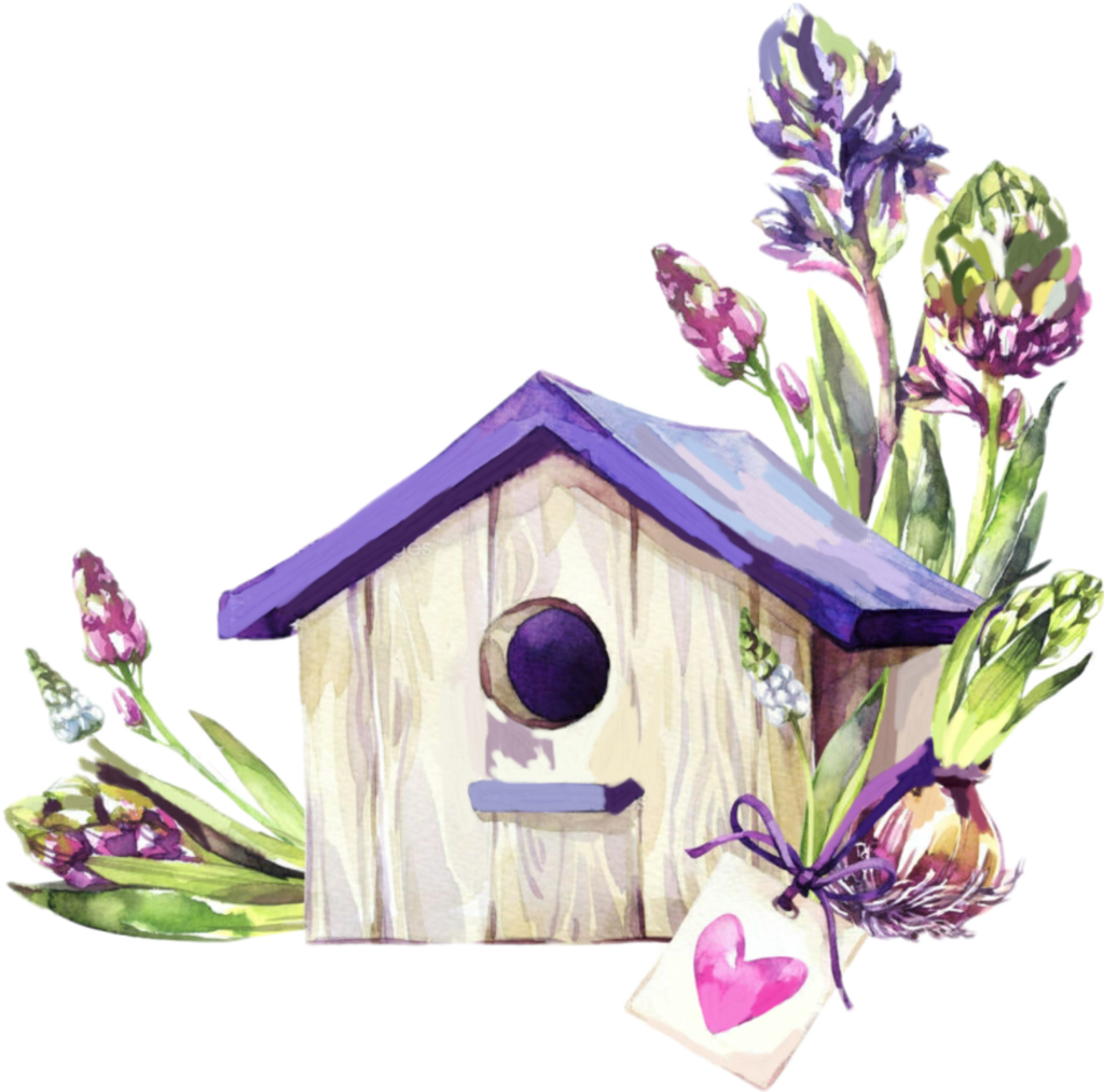 Purple Flowered Birdhouse Illustration PNG Image