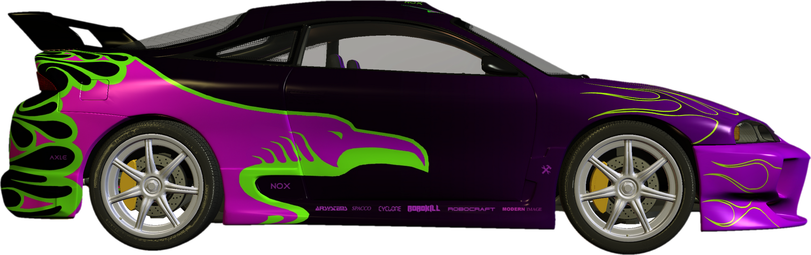 Purple Green Flame Race Car PNG Image