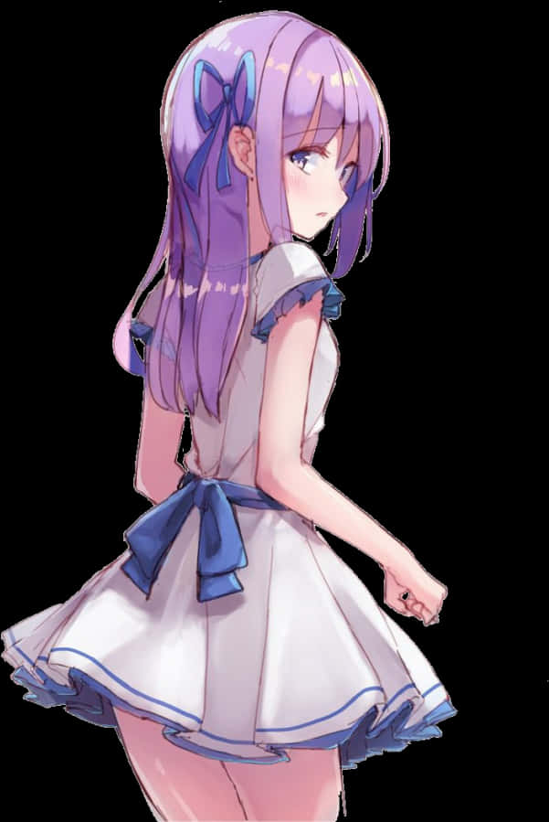 Purple Haired Anime Girl Glance PNG Image