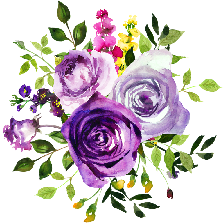 Purple Roses Watercolor Bouquet PNG Image