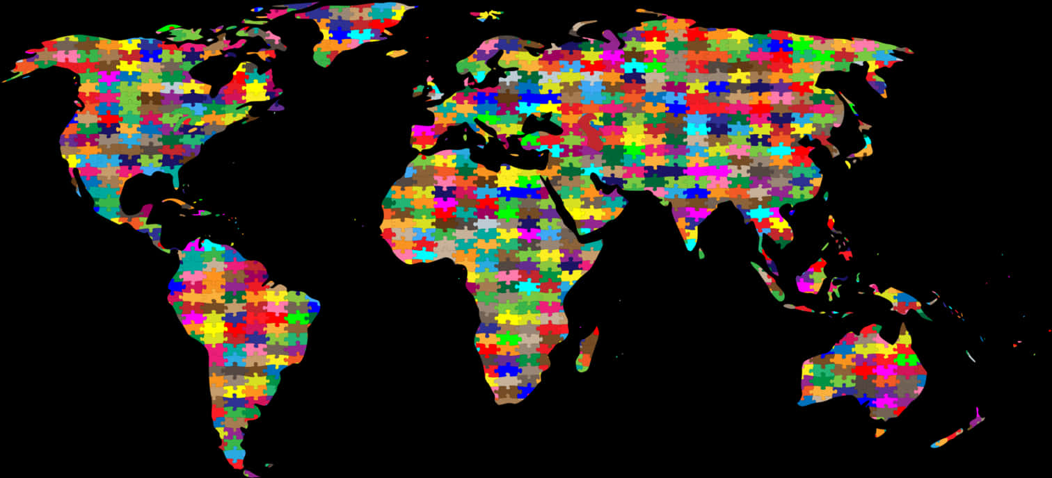 Puzzle Patterned World Map PNG Image