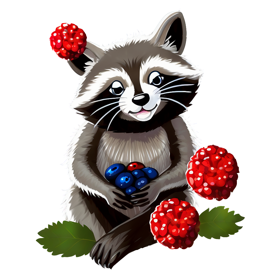 Raccoon With Berries Png Psl PNG Image