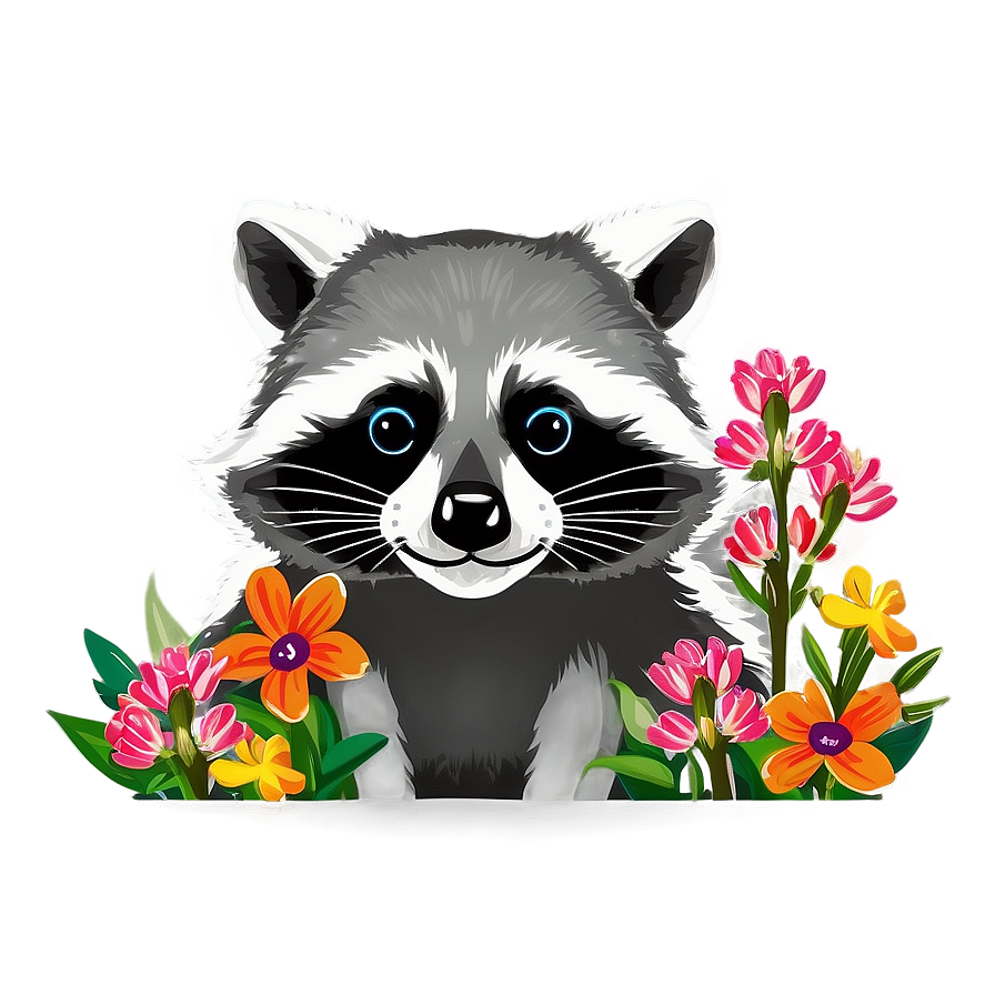 Raccoon With Flowers Png 2 PNG Image