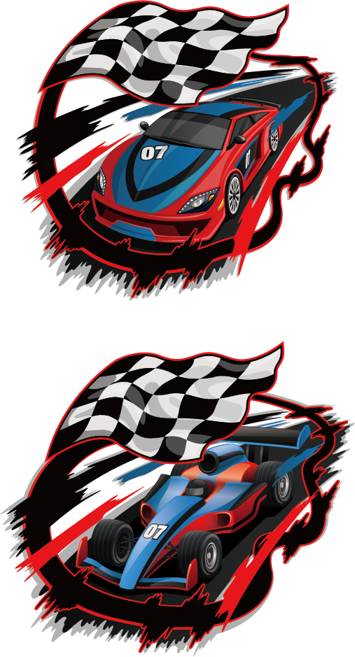 Racing Sports Carswith Checkered Flags PNG Image