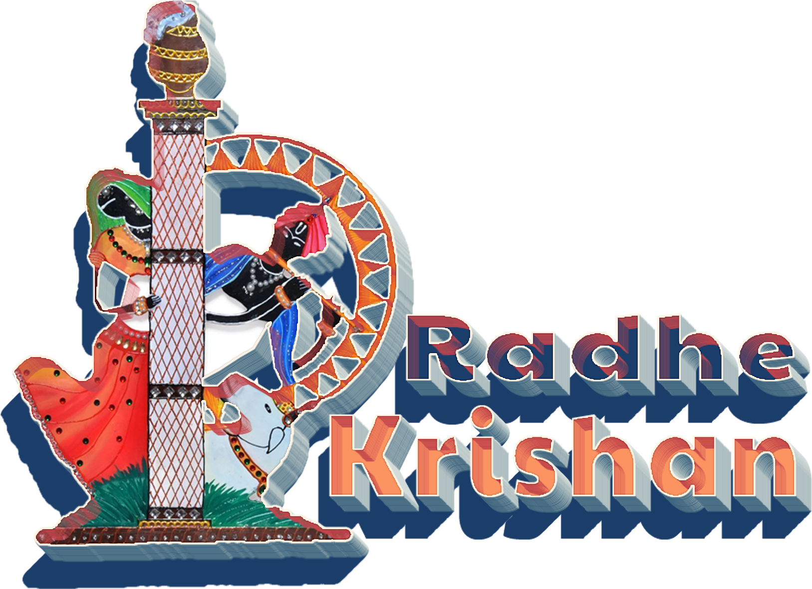 Radha Krishna Artistic Representation PNG Image