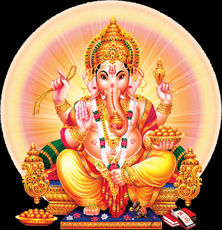 Radiant Lord Ganesh Artwork PNG Image