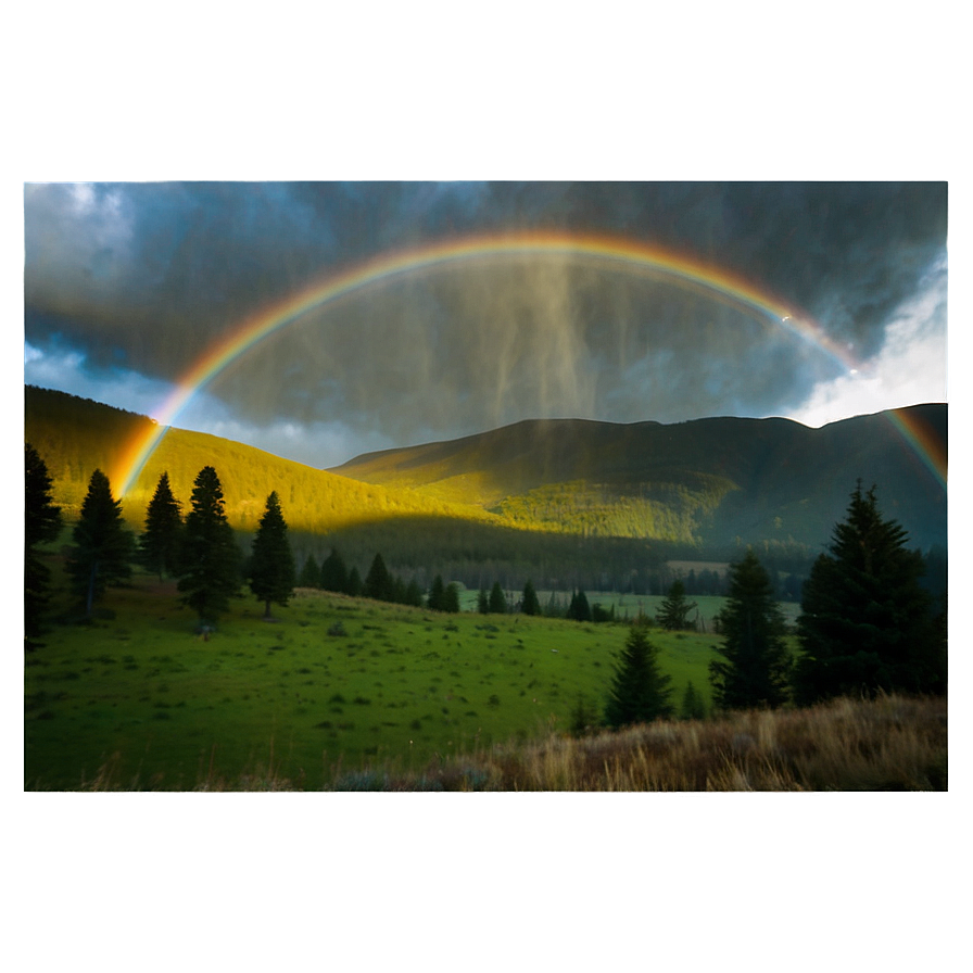 Rainbow Over Mountain Valley Photo Png Iib98 PNG Image