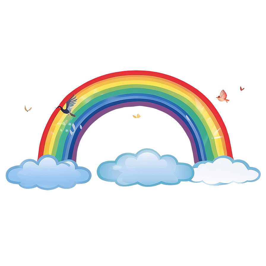 Rainbow With Clouds And Birds Png Ean49 PNG Image