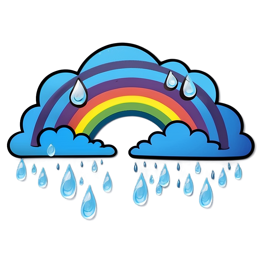 Rainbow With Clouds And Raindrops Png 96 PNG Image