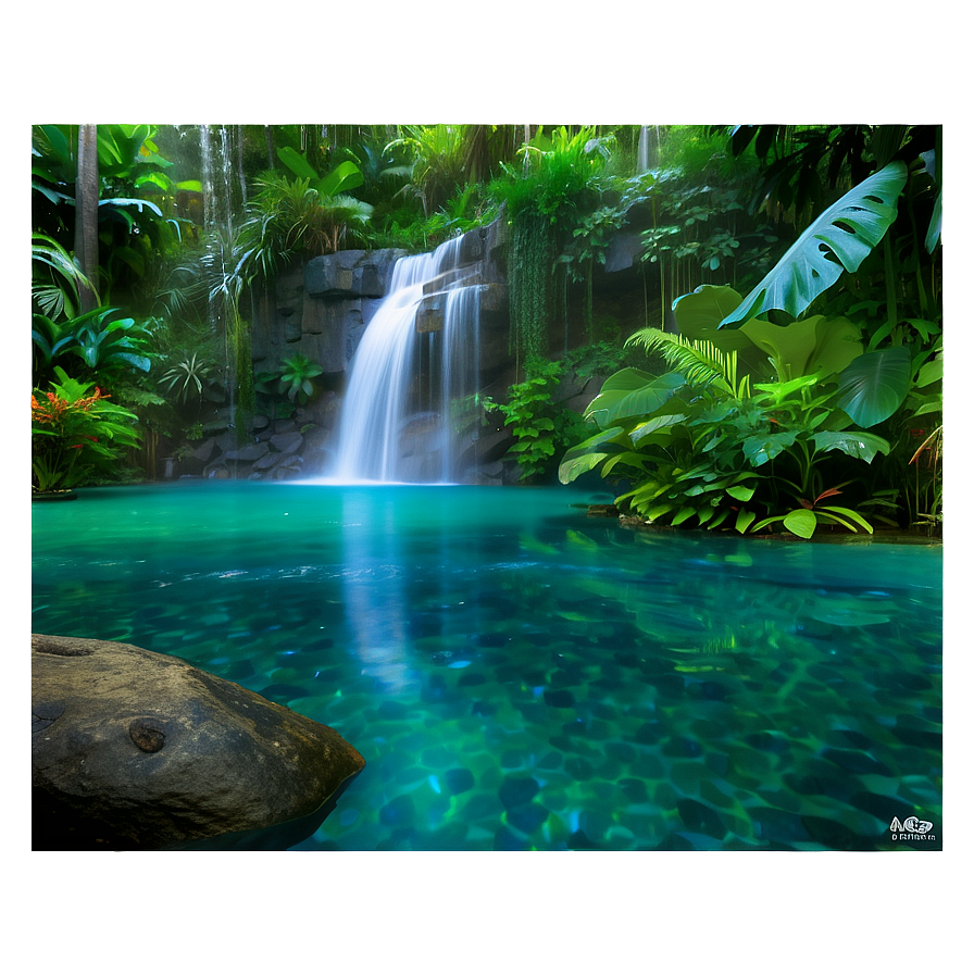 Rainforest Waterfall Pool Landscape Png Xoa11 PNG Image