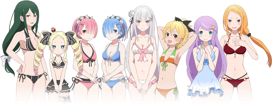 Re_ Zero_ Characters_ Beachwear_ Lineup PNG Image