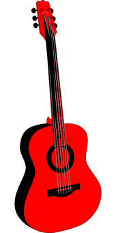 Red Acoustic Guitar Black Background PNG Image