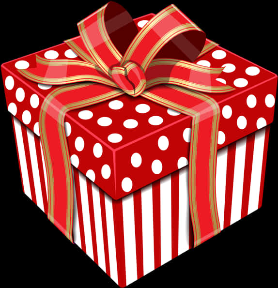 Red And White Polka Dot Gift Box PNG Image