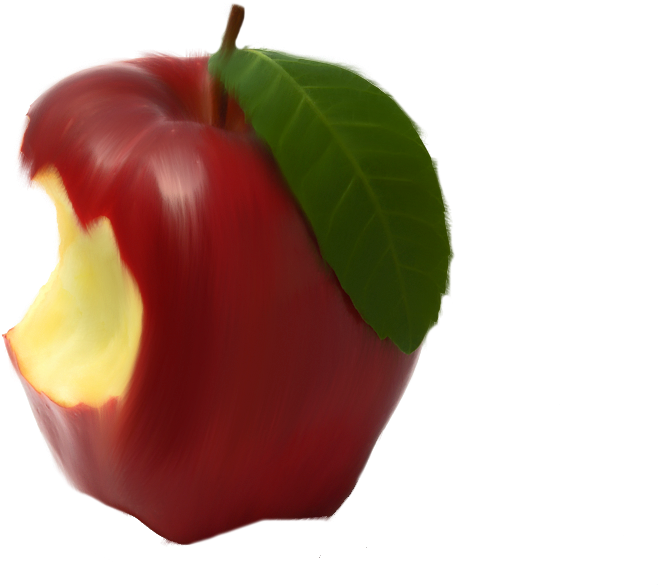 Red Apple With Biteand Leaf PNG Image