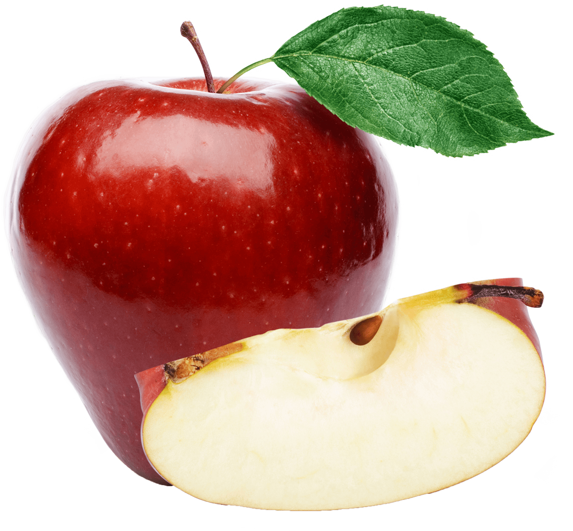 Red Apple With Sliceand Leaf PNG Image