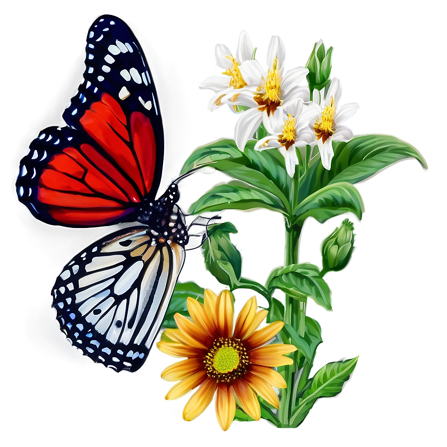 Red Butterfly On Flower Png 06122024 PNG Image