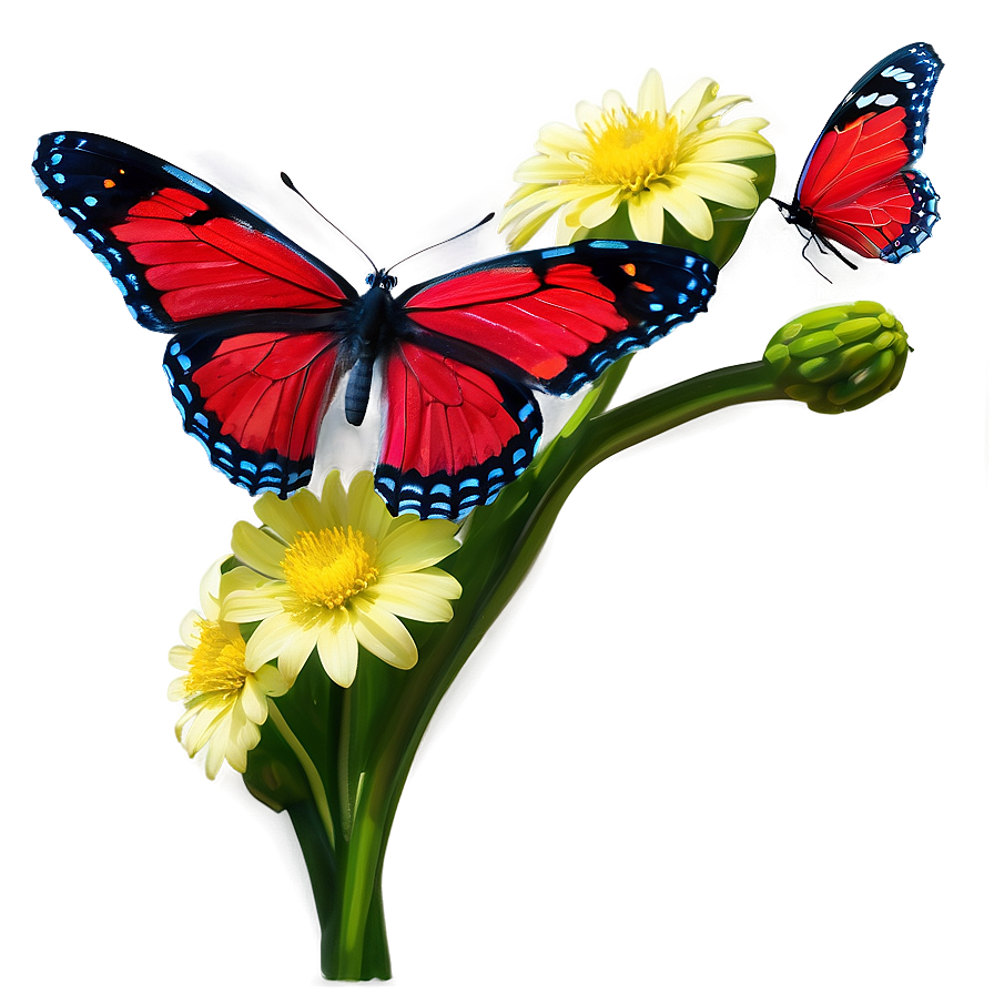 Red Butterfly On Flower Png Lap PNG Image