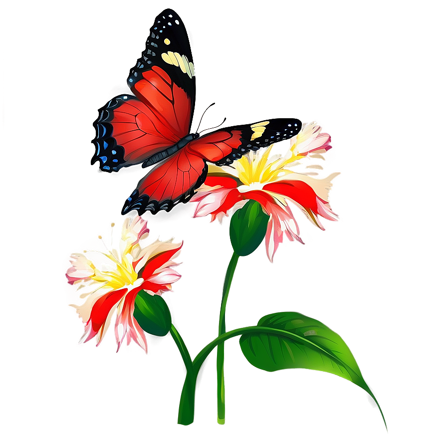 Red Butterfly On Flower Png Ngu44 PNG Image