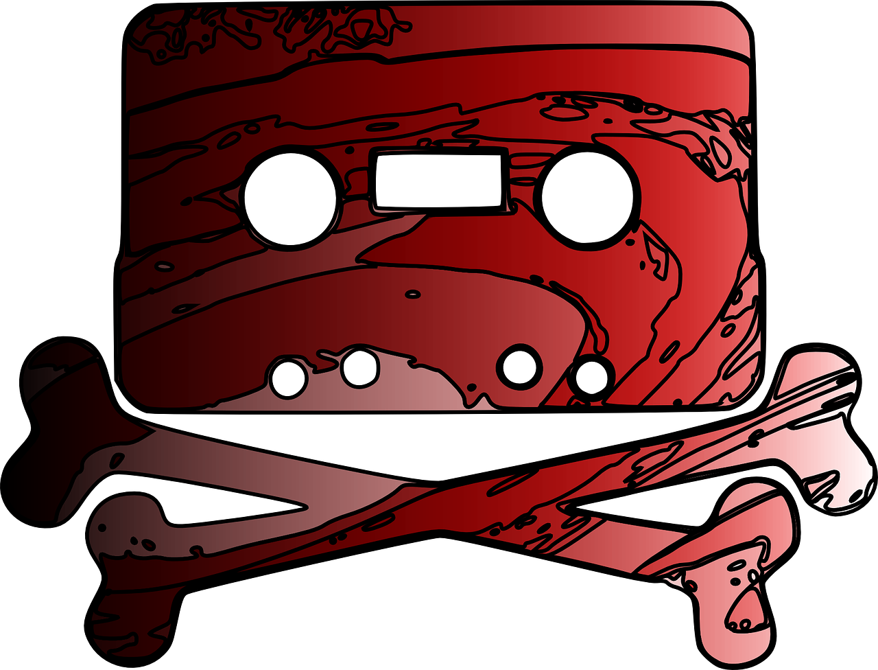 Red Cassette Tapeand Bones Graphic PNG Image