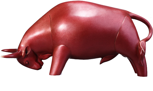 Red Charging Bull Sculpture PNG Image