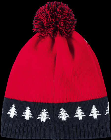 Red Christmas Beaniewith Pom Pomand Tree Design PNG Image