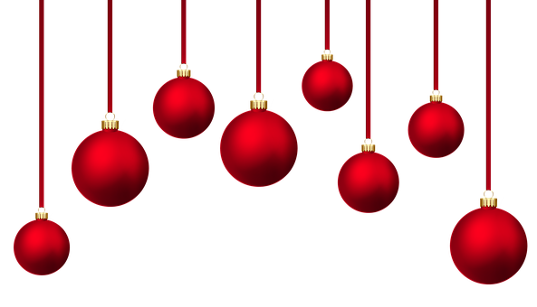 Red Christmas Ornaments Hanging Against Black Background.jpg PNG Image