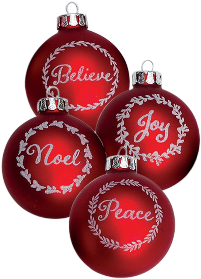 Red Christmas Ornamentswith Inspirational Words PNG Image