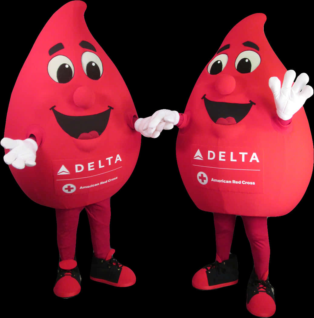 Red Cross Blood Drop Mascots Delta Promotion PNG Image