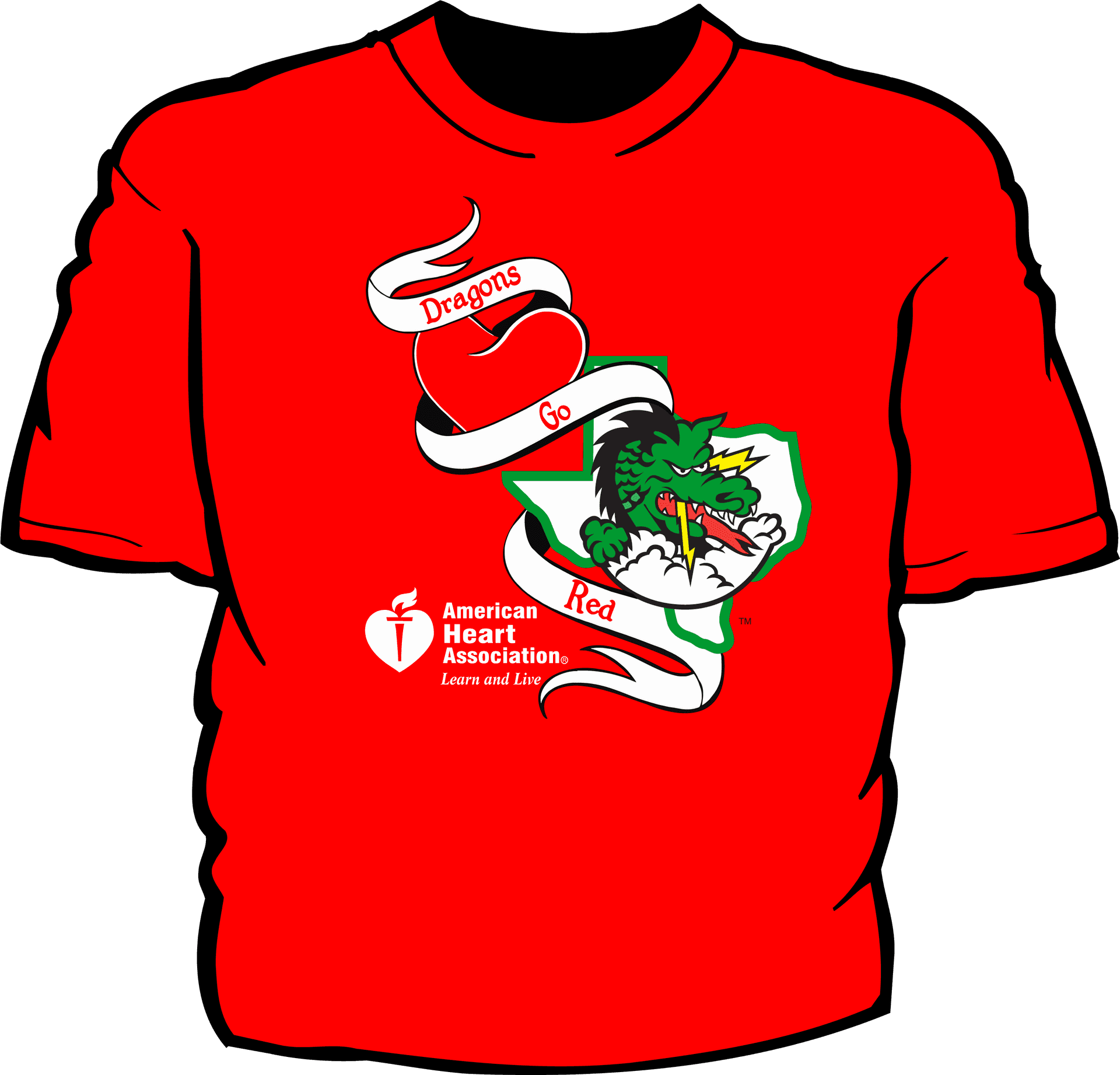 Red Dragons Heart Association T Shirt Design PNG Image