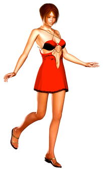 Red Dress Anime Character PNG Image