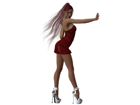 Red Dress Model Pose PNG Image