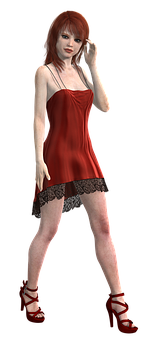 Red Dress3 D Model Pose PNG Image