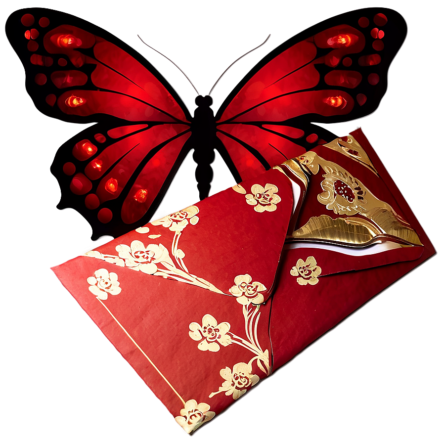 Red Envelope With Butterfly Motif Png Xij PNG Image