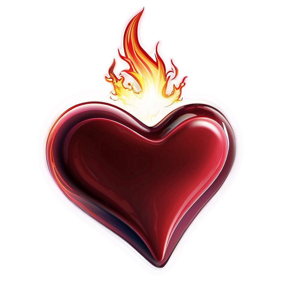 Red Fire Heart Shape Png Kos PNG Image