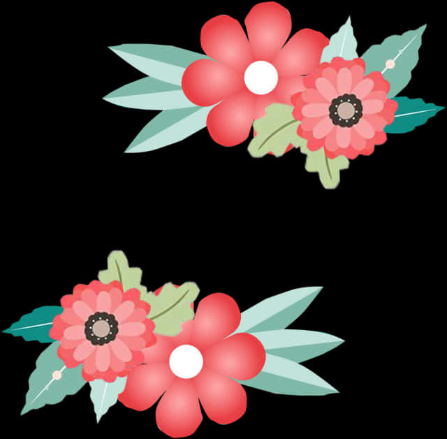 Red_ Floral_ Design_on_ Black_ Background PNG Image