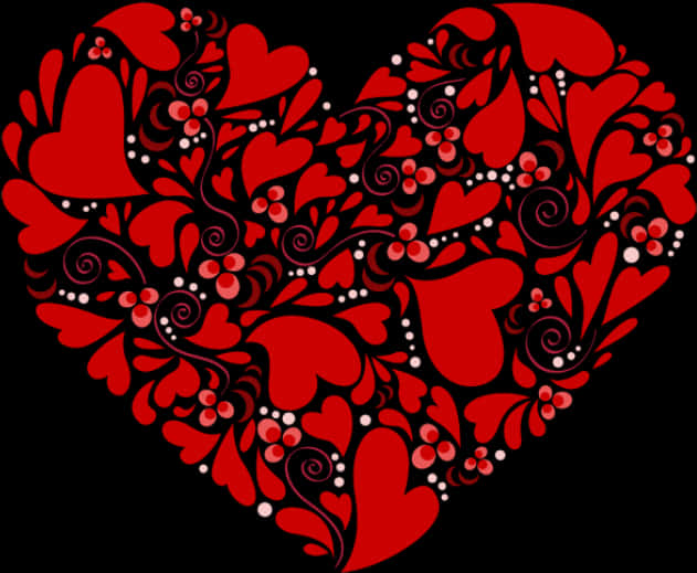 Red Floral Heart Design PNG Image