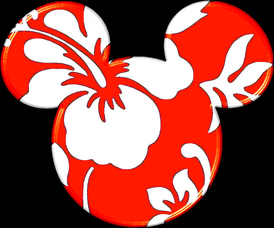 Red Floral Mickey Mouse Design PNG Image