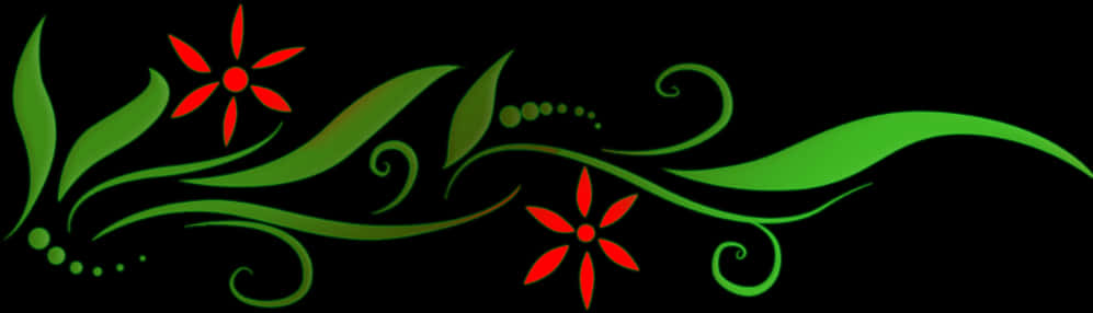 Red Flowers Green Swirls Design PNG Image