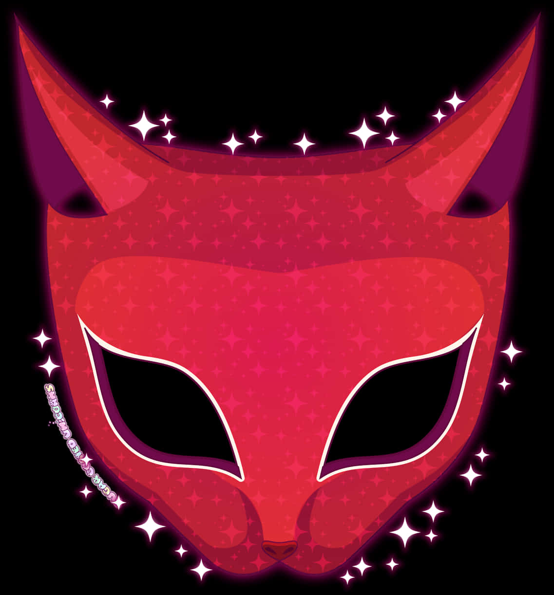 Red Fox Mask Sparkling Stars PNG Image